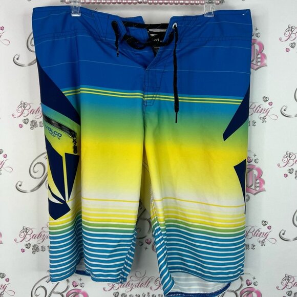Volcom shorts surf board mod tech ombré Gradient Blue and Yellow Board Shorts - Picture 1 of 8